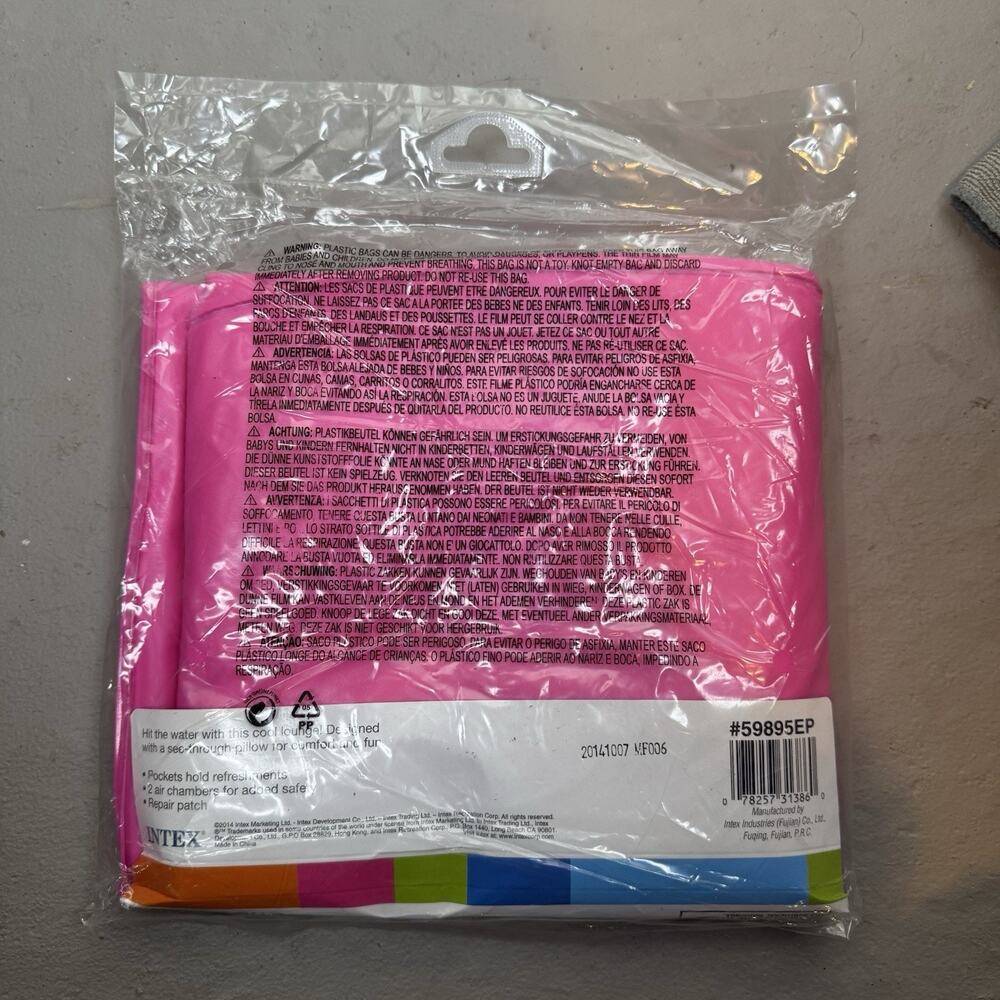 Inflatable Pool Intex 18-Pocket Suntanner Lounge 74" X 28" 1 Pack Pink‎ New - Picture 4 of 4